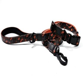 Embossed UV Printed Dog Leash & Collar Set 1.5cm Wide, Waterproof Tear-Resistant Easy To Clean PVC Set, Stylish Patterned Walking Training Gear F (Option: Red)